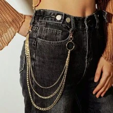 1 件女士金色嘻哈风格朋克时尚多层链，适合日常使用