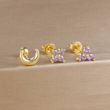 Set de cercei cu piercing pentru cartilaj din oțel inoxidabil placat cu aur de 18K pentru femei, mini zirconiu, moon Helix, cercei tragus, bijuterii de modă