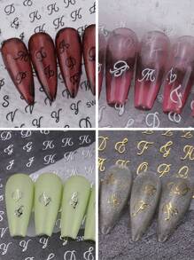 Pegatinas de letras góticas, pegatinas de uñas con letras, pegatinas de uñas 3D con letras vintage, blanco, negro, oro, plata, calcomanías adhesivas DIY, diseños de arte para uñas, decoración de uñas, fácil de usar y duraderas pegatinas de uñas, decoración de uñas DIY para salón de uñas