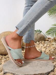 Women Fashionable Beach Flip Flops, Large Size Toe Ring Sandals For Outdoor Vacation