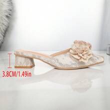 Rose Design Closed Toe Slipper Mid Heel Mules, Fashionable And Versatile Slip-On Sandals For Women, Summer