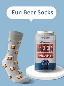 1 par de calcetines de media pantorrilla para mujeres con diseño creativo de lata de cerveza gris, suaves y transpirables, diseño simple y elegante, adecuados para el hogar, salidas, fiestas, regalos para familiares y amigos, calcetines unisex para todas las estaciones