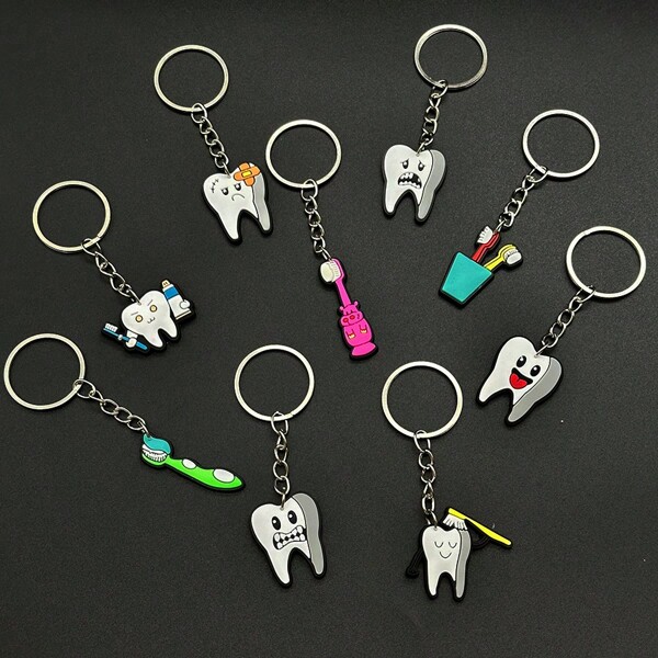 9pcs Cute Cartoon Tooth Dentist Series Keychain, Fashionable Bag Pendant Decorations, Creative Small Gifts