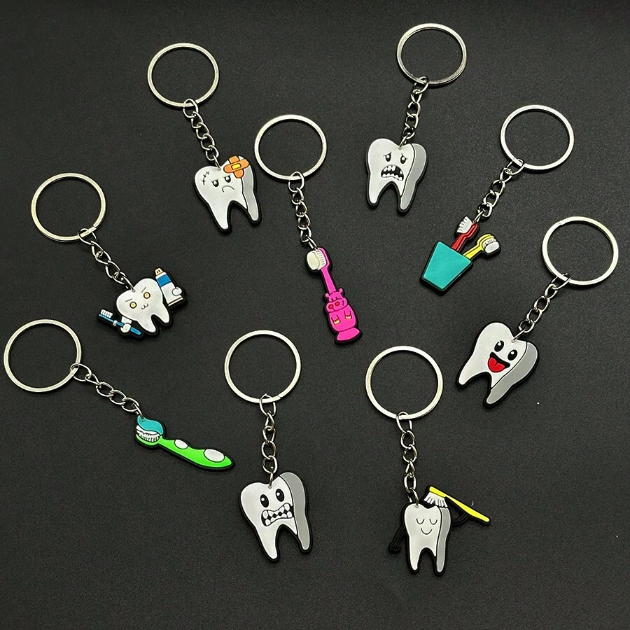 9 peças chaveiro fofo de desenho animado dentista série de dentes, decorações de pingente de bolsa da moda, pequenos presentes criativos