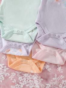 Conjunto de 5 peças de macacão rosa de manga curta para bebê recém-nascido