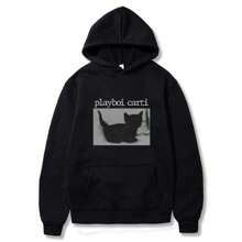 Playboi Carti Hoodies Rapper Black Cat Print Streetwear Men Women Fashion Hip Hop Oversized Sweatshirts Hoodie Pullover Clothing