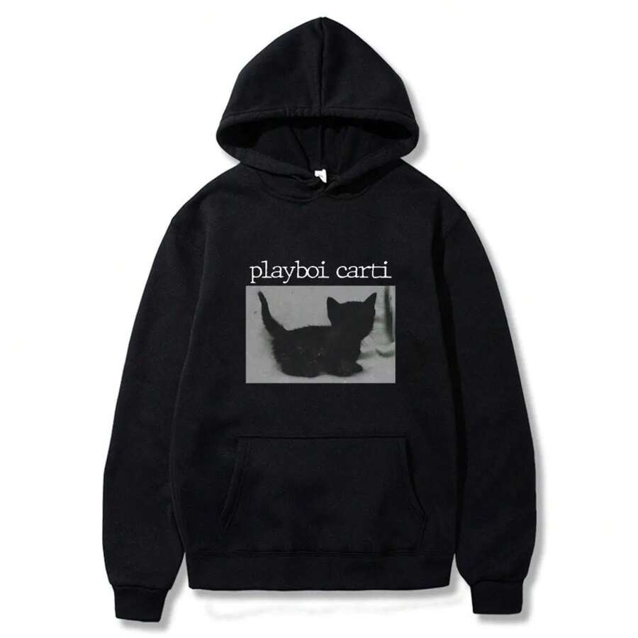 Playboi Carti Hoodies Rapper Black Cat Print Streetwear Men Women Fashion Hip Hop Oversized Sweatshirts Hoodie Pullover Clothing