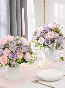 1 Bunch Artificial Peonies Silk Flowers Faux Peony Bouquet Floral Arrangements For Farmhouse Home Boho Wedding Table Centerpiece, Fake Plastic Flower Bulk For Vase Decoration Gifts Birthday Graduation - Two-tone Purple - View 6