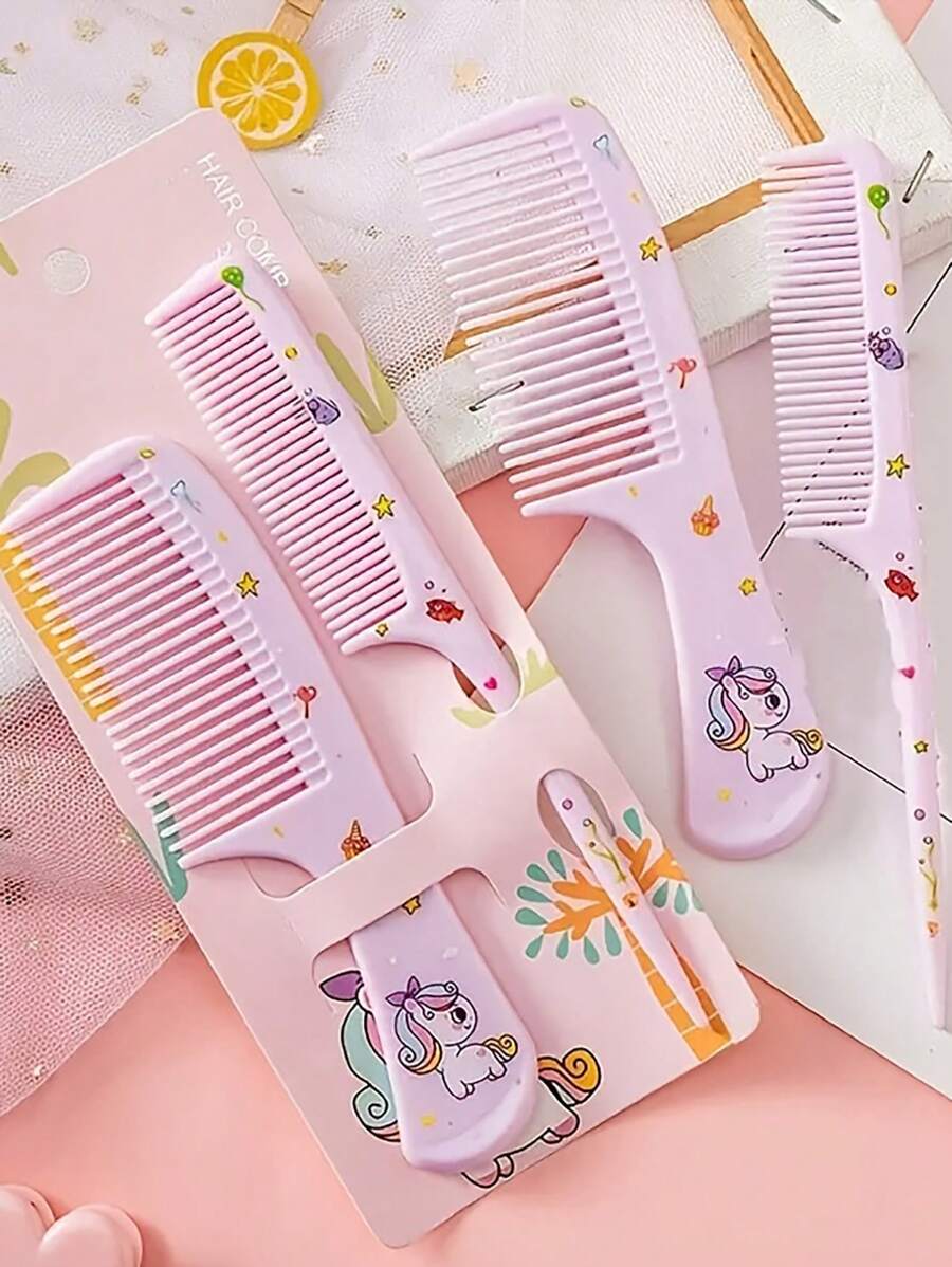 Bộ 2 lược chải tóc Chic Girls - Lược nhựa chống tĩnh điện di động có họa tiết dễ thương | Hoàn hảo cho hàng ngày và du lịch, Phụ kiện tóc cho bé gái - Nhiều màu - Xem 1
