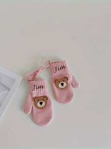 Personalized 1-4 Years Old 1 Pair Cute Bear Face Knitted Children Gloves, Small Bear Fingerless Knitted Gloves, Cartoon Adorable Neck Hanging Winter Baby Warm Knit Mittens - Multicolor - View 4