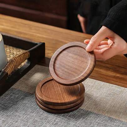 4 件/3 件/2 件/1 件黑胡桃木杯垫/1 套杯垫套装/黄榉木圆形杯垫/榉木杯垫套装/咖啡杯杯垫，餐桌装饰，厨房和客厅装饰，时尚耐热杯垫