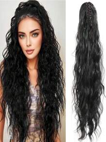 Claw Ponytail Extensions Hair Black Color 28 Inch Long Water Wave Hair Heat Resistant Fiber Synthetic Hairpiece For Women Girls Party Daily Use