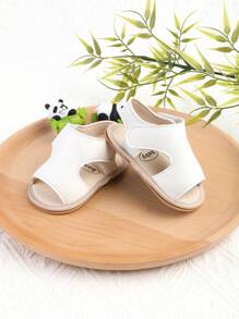 1 Pair Boys' Solid Color Hook And Loop Design Flat Sandals, Anti-Slip Toddler Walking Shoes, Suitable For Summer, Spring And Autumn - White - View 5