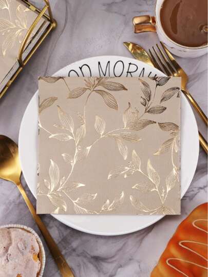 20pcs Foil Floral Patterned Disposable Paper Napkins For Party Supplies
