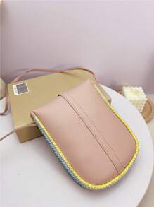 1pc Pink Diagonal Sling Bag, Bohemian Style Multicolor Rainbow Woven Crafted Phone Pouch, Mini Shoulder Bag Coin Purse, Suitable For Women/Girls, Spring/Summer, Casual, Student, Outdoor, Beach, Gift