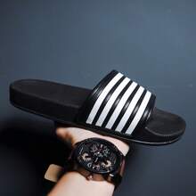 Striped Slippers , Non-Slip Slides, Classic 5-Bar Design, Beach Water Shoes