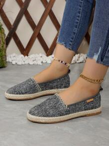 New Linen Breathable Rope Woven Slip-On Platform Casual Loafers, Odor-Resistant Comfortable Flat Shoes For Plus Size Women (Size 43)