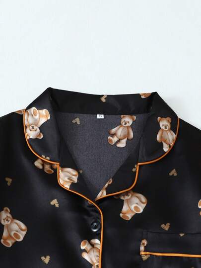 Bear Print Women Poplin Short Sleeve Shorts Pajama Set view 2