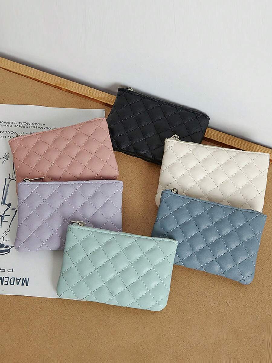 Rhombus Pattern Girl's Coin Purse, PU Leather Short Wallet Large Capacity Card Case, Cute Fresh Coin Pouch, Clutch Organizer - Multicolor - View 1