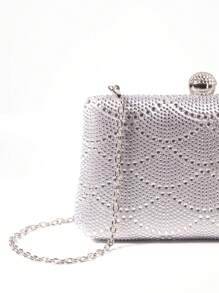 优雅水钻手拿包，配有可拆卸金属手柄和肩带 - 女士时尚条纹晚宴包，适合婚礼和派对