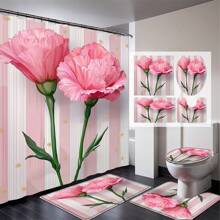 Juego de 1/4 cortinas de ducha para el Día de la Madre, con flores brillantes, para el Día del Presidente, lluvia de primavera, impermeables, estampados con estilo y funcionales, para decoración del hogar, para cada baño, ducha y bañera, con 12 ganchos y tapete de baño lavable a máquina, multiestilo