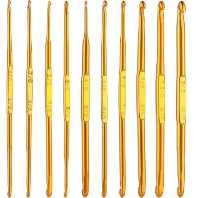 Kit de Agulhas de Crochê Dupla Ponta, Agulhas de Crochê Douradas, Agulhas de Tricô para Suéter, Ferramenta de Crochê e Tricô, Acessório de Costura e Artesanato
