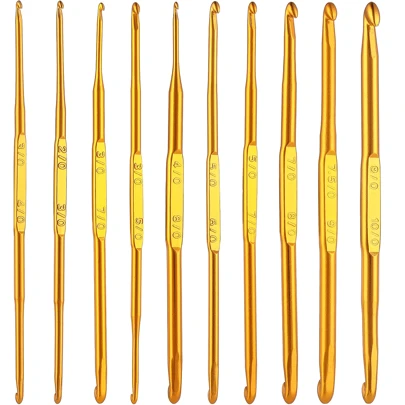 双头钩针金色钩针毛衣编织针套件针织钩针工具工艺缝纫配件