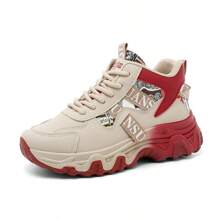 New 2025 Color Blocking Platform Chunky Sneakers For Women, Breathable Casual Height-Increasing Shoes
