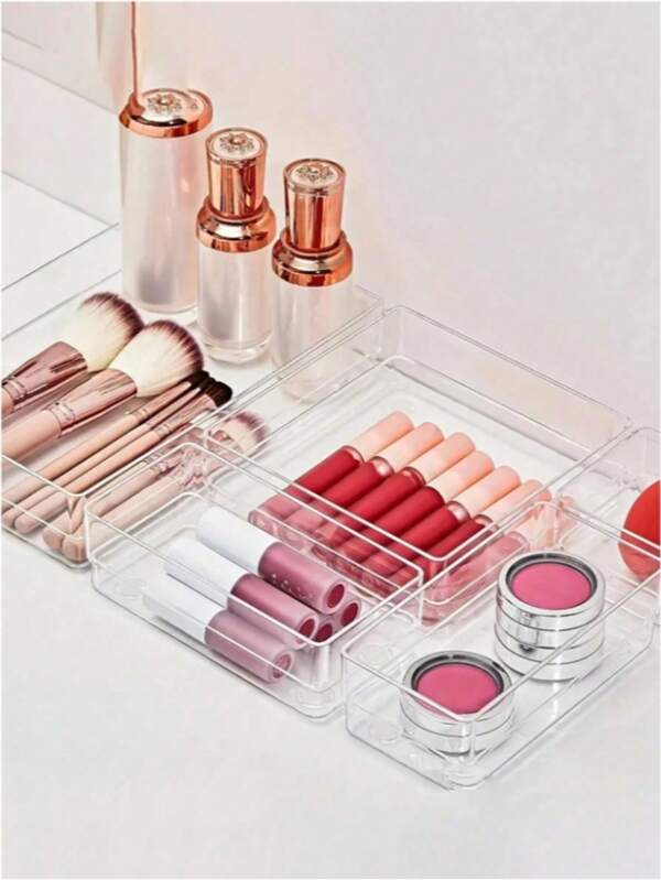 Conjunto de armazenamento de gavetas de 1 a 37 peças, bandeja divisória de gaveta de mesa de plástico transparente, caixa de armazenamento de penteadeira, cosméticos, joias, artigos de papelaria, acessórios e caixa de separação de pequenas ferramentas, armazenamento e organização para quarto, banheiro, escritório e penteadeira