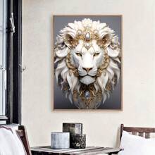 1pc, Animals Posters, White Lion Wall Arts, Golden Luxury Jewelry And Lions Decorative Painting, For Porch, Living Room, Office, Kitchen, Home Wall Decor, Gifts For Friends, No Frame Birthday Graduation