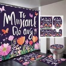 Juego de 1/4 cortinas de ducha para el Día de la Madre, con flores brillantes, para el Día del Presidente, lluvia de primavera, impermeables, estampados con estilo y funcionales, para decoración del hogar, para cada baño, ducha y bañera, con 12 ganchos y tapete de baño lavable a máquina, multiestilo