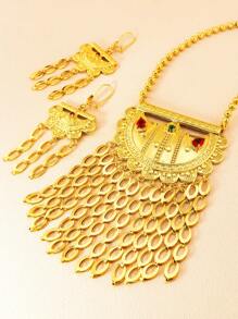 3pcs/Set Vintage Luxury Crescent Moon Earrings And Necklace Set With Gold Coin Fringe Jewelry For Women Weddings And Party Occasion - Yellow Gold - View 19