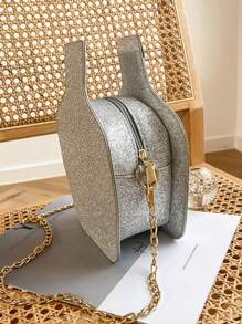 Ví hình chai laser Y2k, Túi mới lạ đính sequin, Túi đeo chéo xích Tequila sáng bóng dễ thương - Hoàn hảo cho lễ hội hóa trang Mardi Gras - Bạc - Xem 6