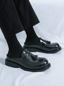 2025 Men's Loafers Slip-On Moccasins, Pointed Toe Business Casual Dress Shoes, Korean Fashion - Black - View 5