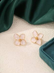 1 Pair Colorful Enameled Four-Petal Daisy Stud Earrings, Minimalist And Versatile For Daily Wear, Sweet & Suitable For Holiday Gift