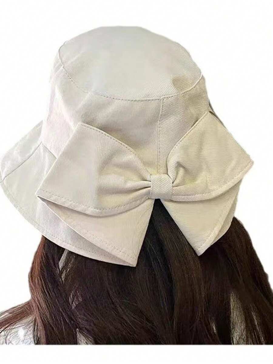 Damski kapelusz typu bucket hat z kokardą, koreański styl, letnia modna ochrona przed słońcem, uniwersalna, swobodna czapka wędkarska