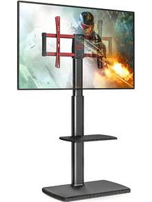 Base giratoria para TV de piso para televisores de 32 a 65 pulgadas, soporte de TV de esquina negro con estantes de entretenimiento ajustables en altura - perfecto para almacenamiento multimedia - 1 - Ver 7