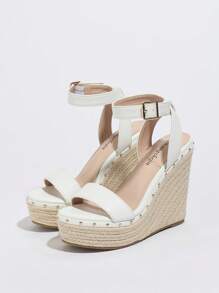 Women's Platform Wedge Heel Slippers, Fashion Comfortable Rhinestone Trimmed Slides