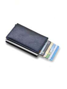 Cartera minimalista para hombre, soporte de tarjeta anti-RFID con monedero para tarjetas de crédito de bloqueo RFID para hombres y mujeres, tarjetero delgado con función bancaria segura, cartera minimalista emergente delgada con tamaño pequeño negro metálico con bloqueo, monedero pequeño con pop up