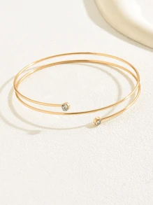 1 件优雅简约双层水钻和金属袖口，时尚女士珠宝，适合度假、派对、海滩