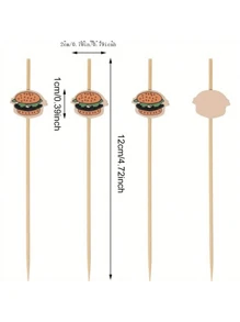 200 pièces Cure-dents en bambou décoratifs avec design de hamburger - Brochettes à boire et à amuse-gueule de 12 cm, parfaits pour les fêtes, les plateaux de charcuterie et les sandwiches - Aucune électricité nécessaire