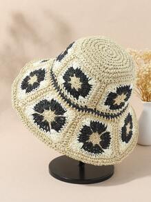 LEAJOURNO. 1pc Exotic Hollow Out Vintage Floral Bucket Hat, Hyuna Style Foldable Bucket Hat