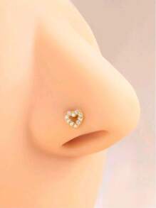 1pc Stainless Steel L-Shaped Hollow Heart Nose Stud, Suitable For Women's Birthday, Party, Daily Wear - Yellow Gold - View 6