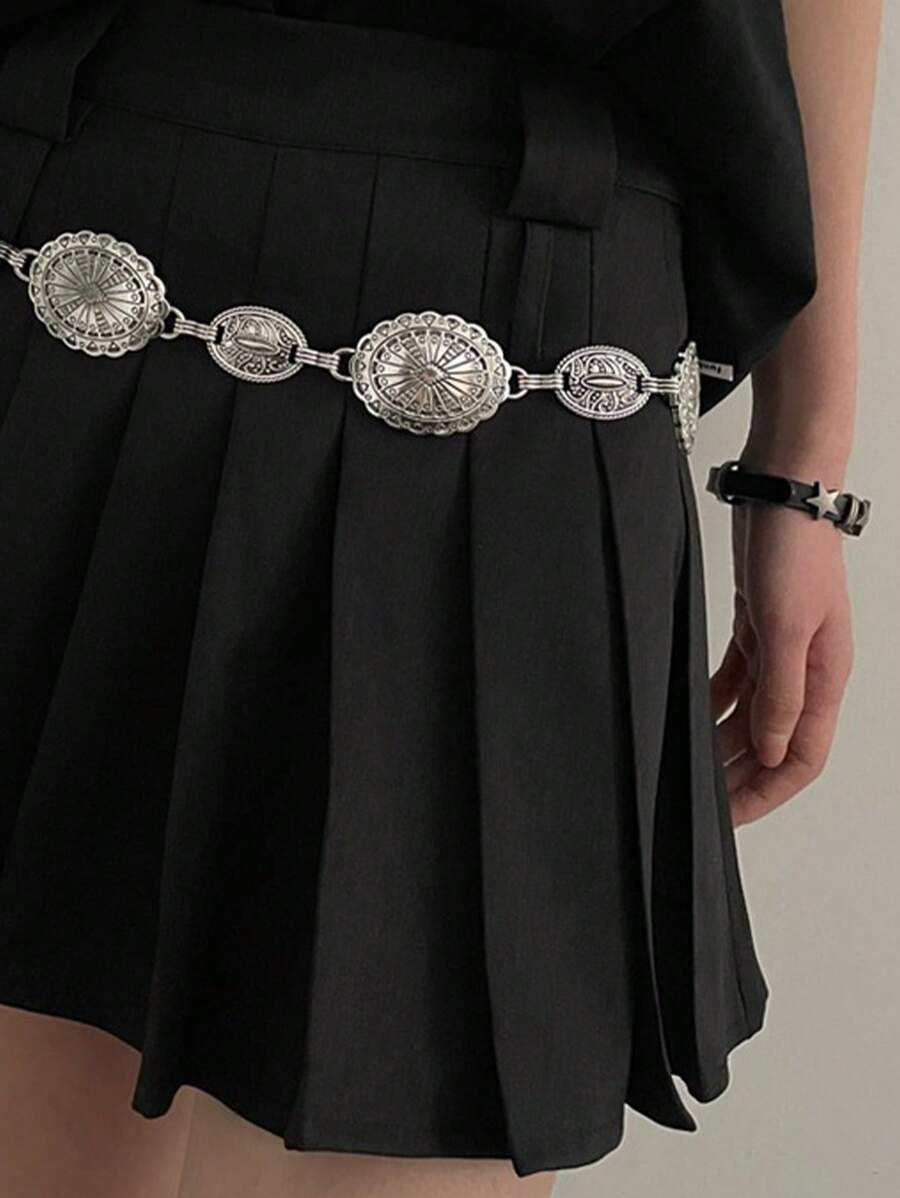 1pc Vintage Exaggerated Hollow Out Alloy Waist Chain, Fashion Versatile Decorative Accessories For Skirts