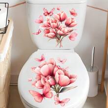 2pcs Floral Toilet Stickers To Add A Romantic Touch To Your Bathroom,Stickers,Wall Decal, Vinyl Decal For Home Decorations,Spring Decoration Items Refresh Your Home,Rama Decoration Stickers Gifts Birthday Graduation
