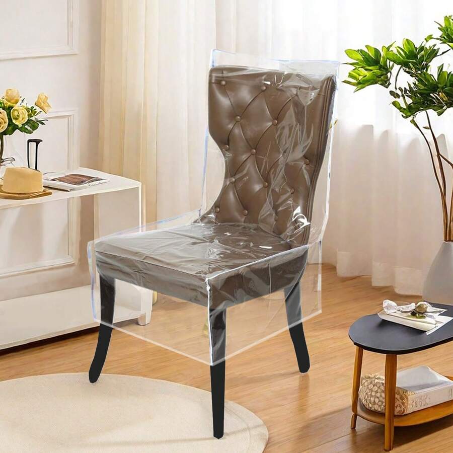 1/2/4/6pcs Plastic Chair Covers With Backrest, PVC Transparent Waterproof Chair Slipcover, Prevent Dust/Stain/Spillage For Kitchen, Party - White - View 1