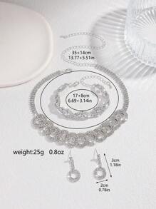 4 pièces Ensemble de bijoux collier, boucles d'oreilles, bracelet en cristal brillant, pendentif géométrique circulaire