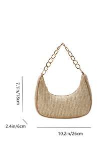 Fashion Solid Color Metallic Chain Crescent Moon Convertible Handbag For Women - Khaki - View 5