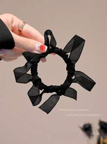 2 piezas Scrunchies de malla con lazo, banda elástica para cola de caballo elegante, accesorios para el cabello de alta elasticidad para la primavera