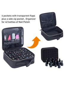 UOZL 42 Bottles Large Capacity Nail Polish Storage Box - PU Leather Portable Makeup Bag Can Hold 42 Bottles (0.51 Fl Oz/15 Ml) Of Nail Polish, Also Has 4 Elastic Pockets And 1 Zipper Pocket, Perfect For Nail Lovers And Manicurists